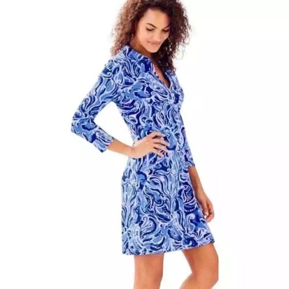 Lilly Pulitzer Ansley UPF 50+ Coastal Blue Whispurr Polo Mini Dress